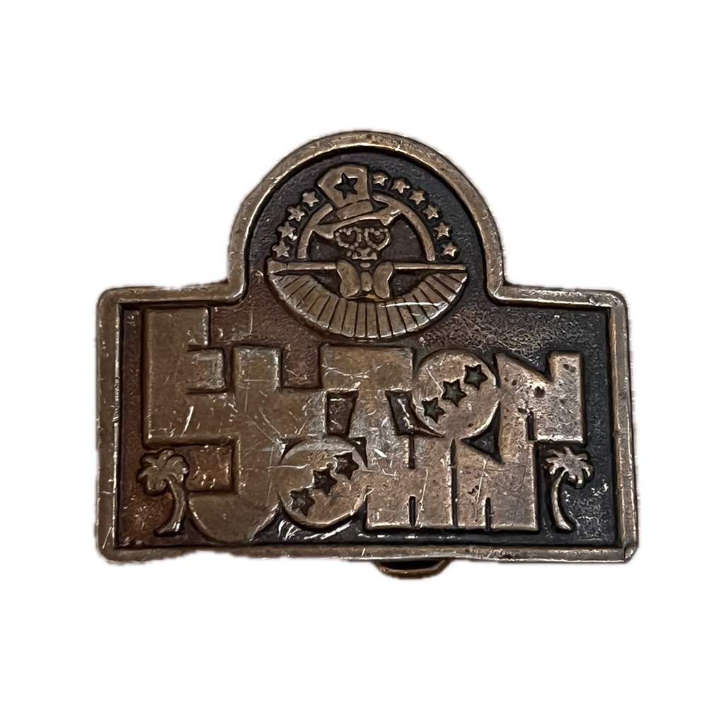 Vintage Elton John Heart Glasses Metal Pewter Belt Buckle 1970s rare unisex